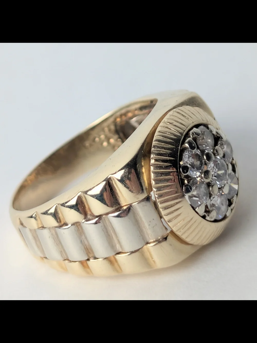 Two Tone 14k Men's Rolex 0.5 carat diamonds   Cluster Ring 9.3gr heirloom sz 9.5